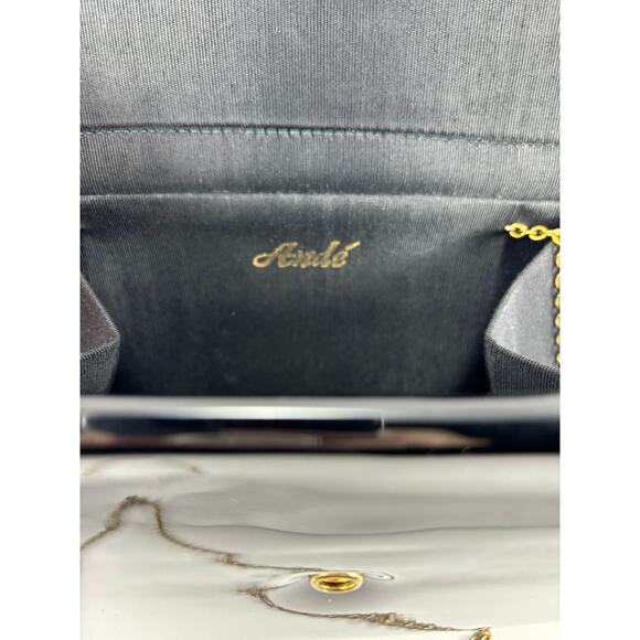 Vintage Midcentury Ande Handbag Black Clutch Purse Patent Leather with Chain - Picture 12 of 16